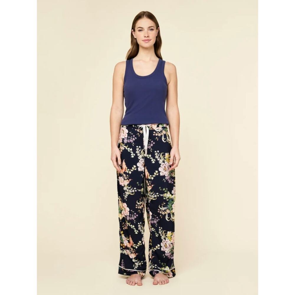 Papinelle Womens XS Blue Floral Betsy Pajama Pants 100% Cotton Relaxed Sleepwear - Picture 9 of 9